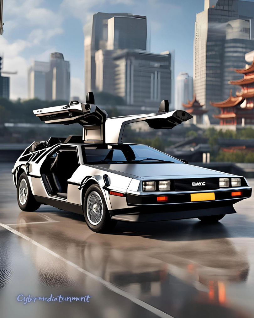 Delorean style scene – nostalgic retro future by Cybermediateinment