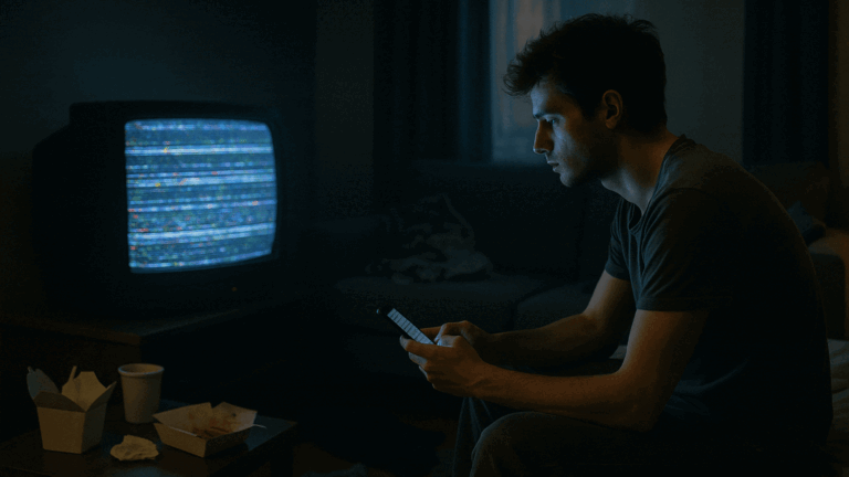 Visual glitch artwork titled “The Mirror screen” — a distorted mirror symbolizing the flood of digital content and the illusion of choice in algorithmic media.