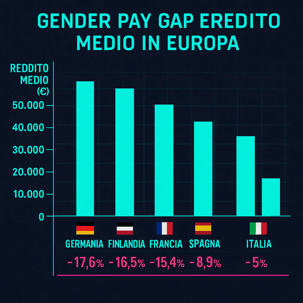 PROGRESSO design by cybermediateinment. Grafico Gender Gap e Reddito Medio in Europa