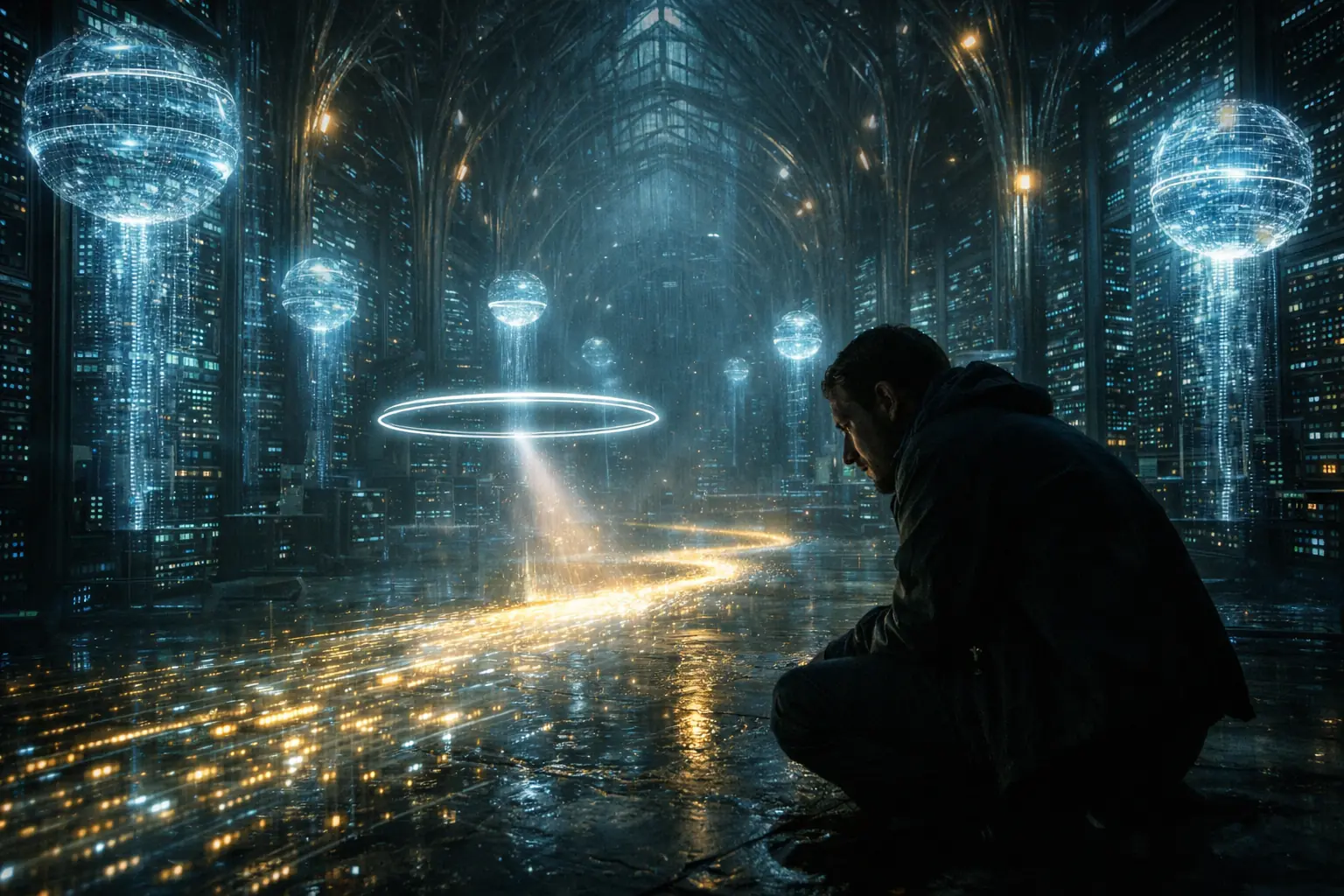 Generated and rewritten texts flow like similar masks on a digital stage: the ‘AI theatre’ blurs the boundary between human voice and algorithmic output.