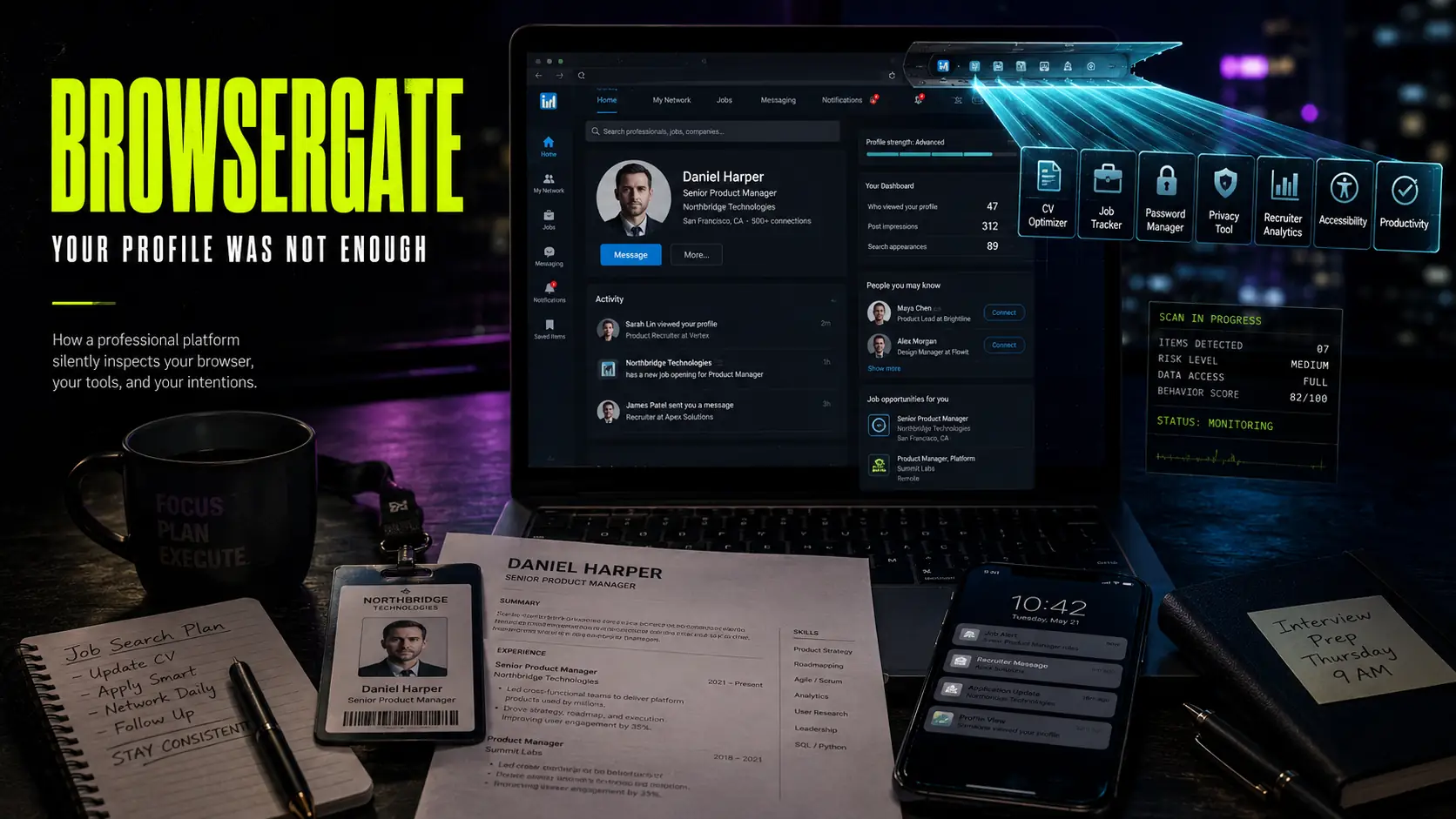 LinkedIn BrowserGate — Growth chart of LinkedIn's monitored extension array from 2017 to 2026